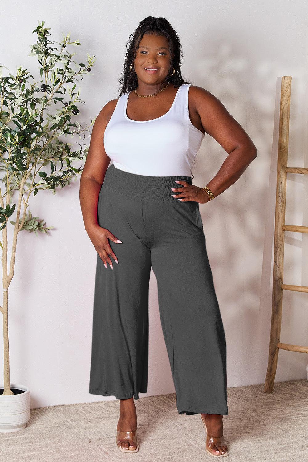 Double Take Full Size Smocked Wide Waistband Wide Leg Pants Carauana Store