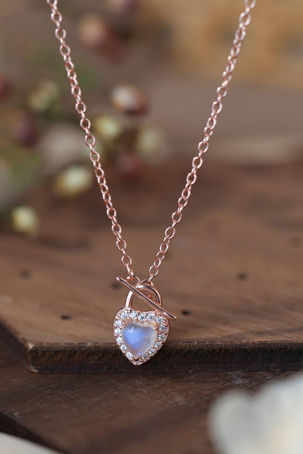 Moonstone Heart Lock Pendant Necklace Carauana Store
