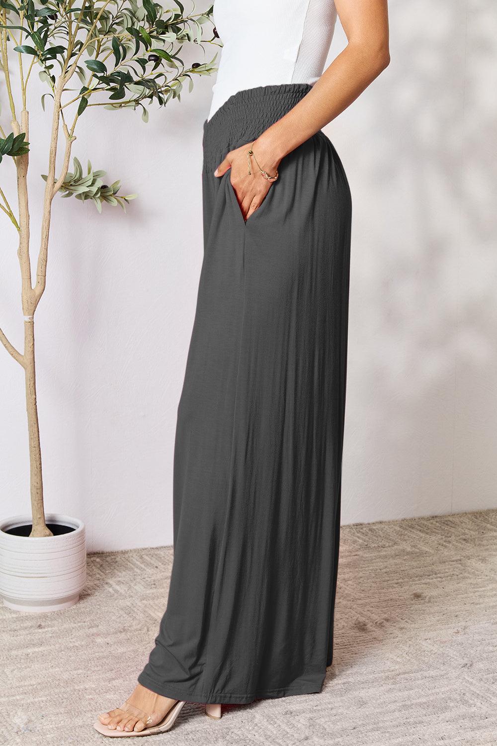 Double Take Full Size Smocked Wide Waistband Wide Leg Pants Carauana Store