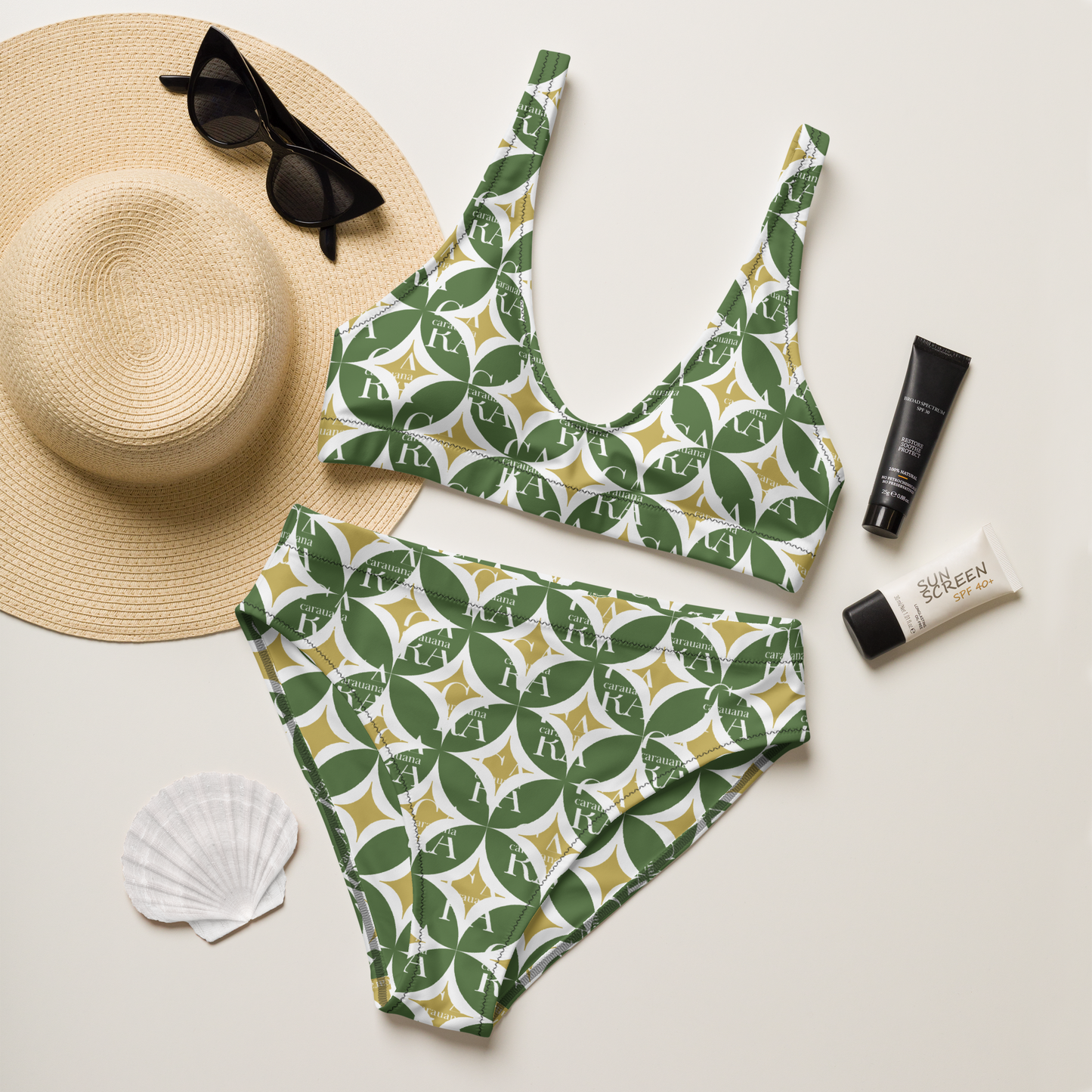 CaRaNaNa high-waisted bikini Green Pattern Carauana Store