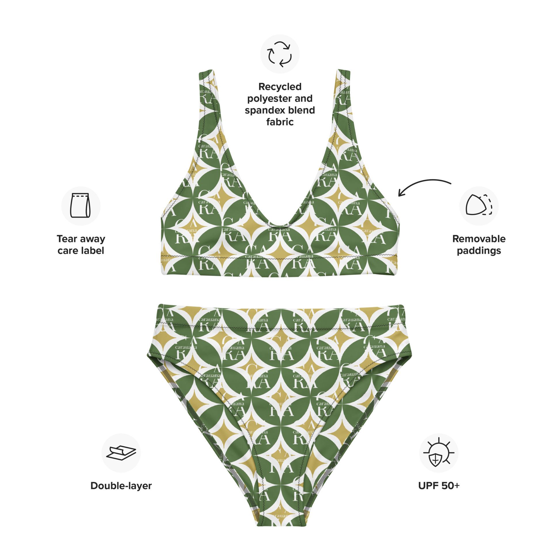 CaRaNaNa high-waisted bikini Green Pattern Carauana Store