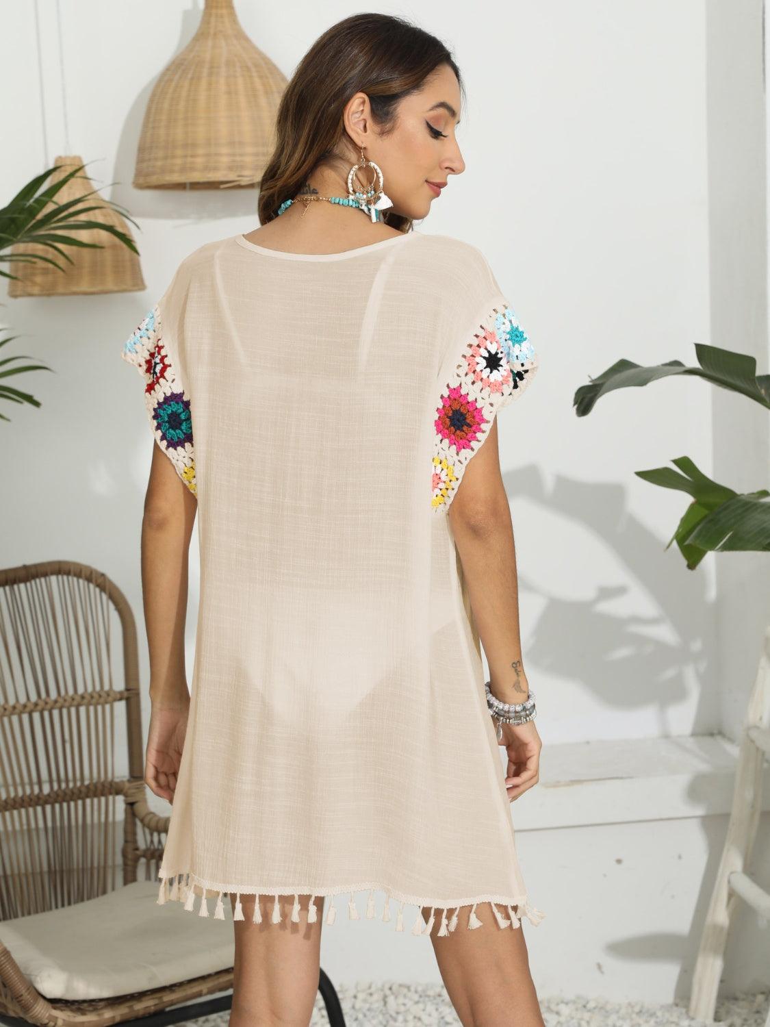 Tassel Boat Neck Flutter Sleeve Cover Up Carauana Store
