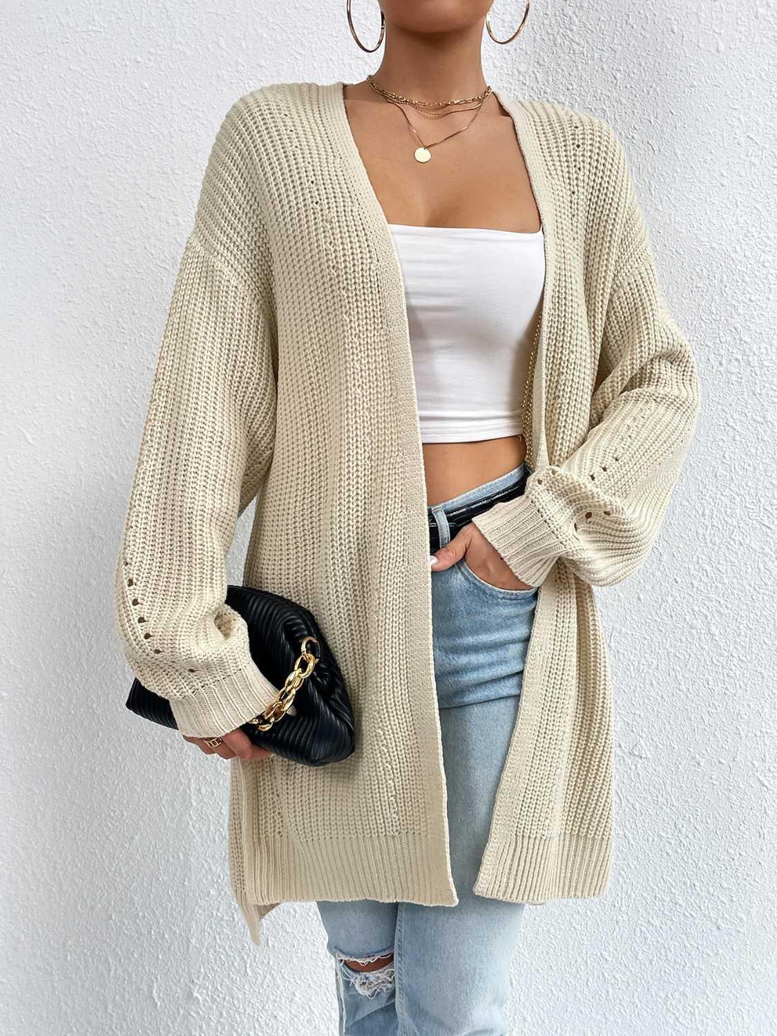 Open Front Dropped Shoulder Slit Cardigan Carauana Store