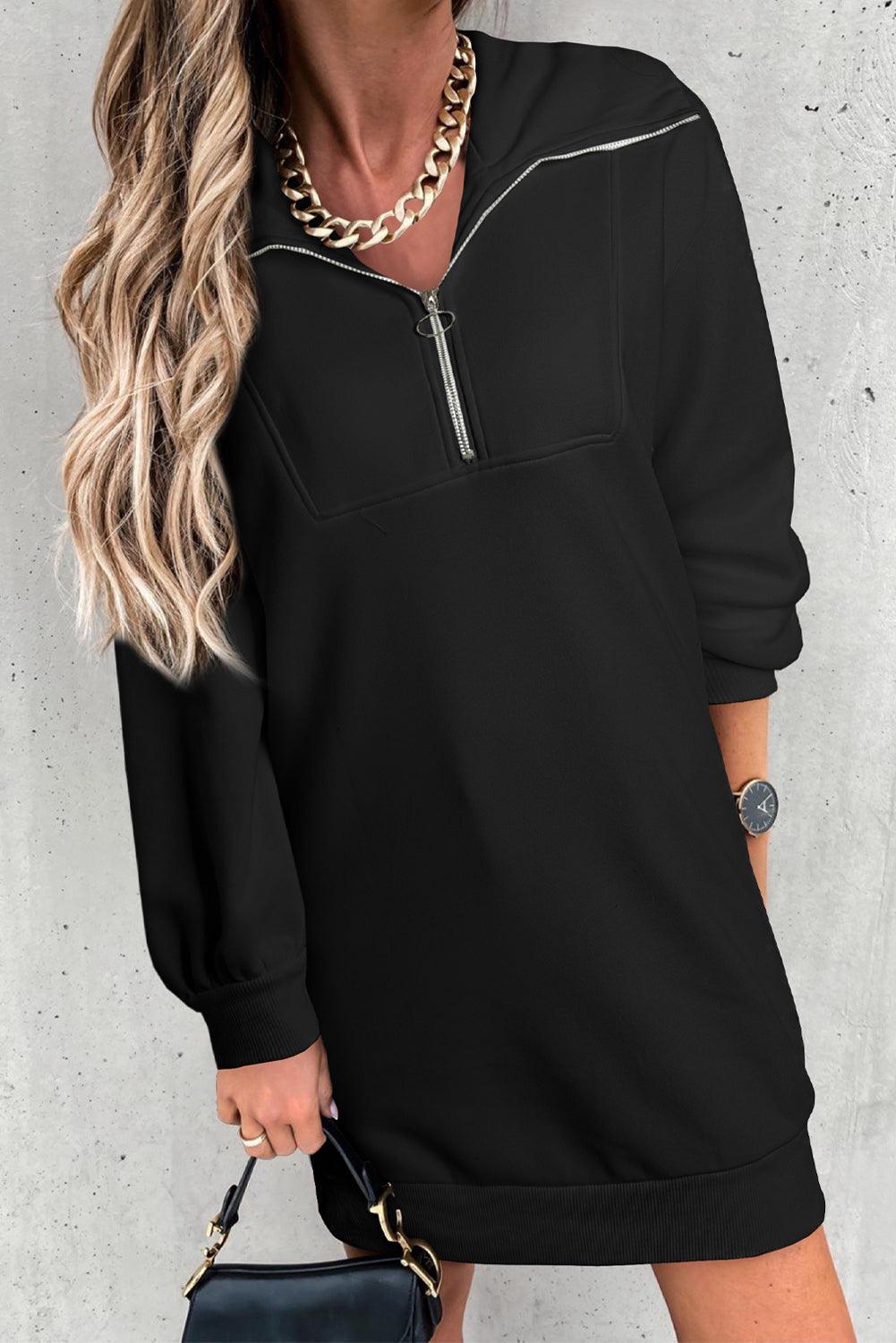 Half Zip Dropped Shoulder Mini Sweatshirt Dress Carauana Store
