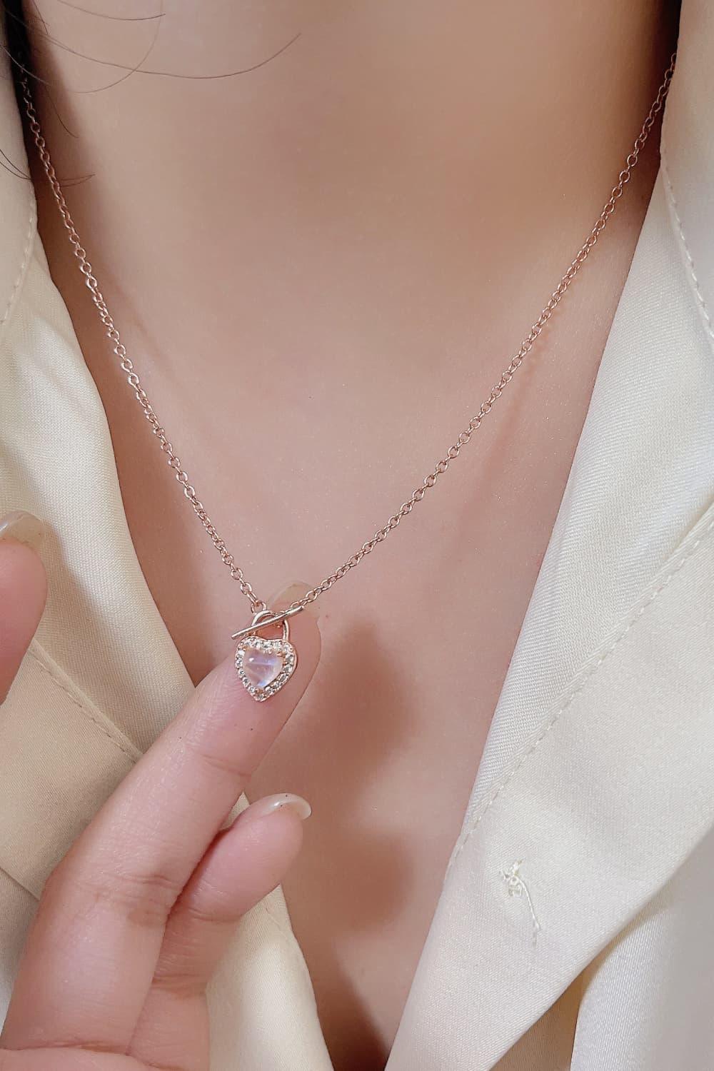 Moonstone Heart Lock Pendant Necklace Carauana Store