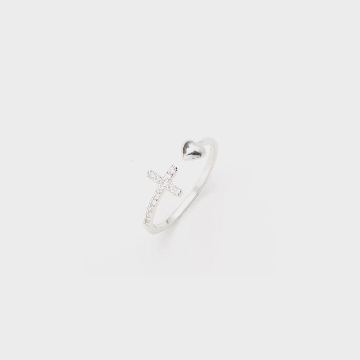 Heart Shape Cross Inlaid Zircon Open Ring Carauana Store