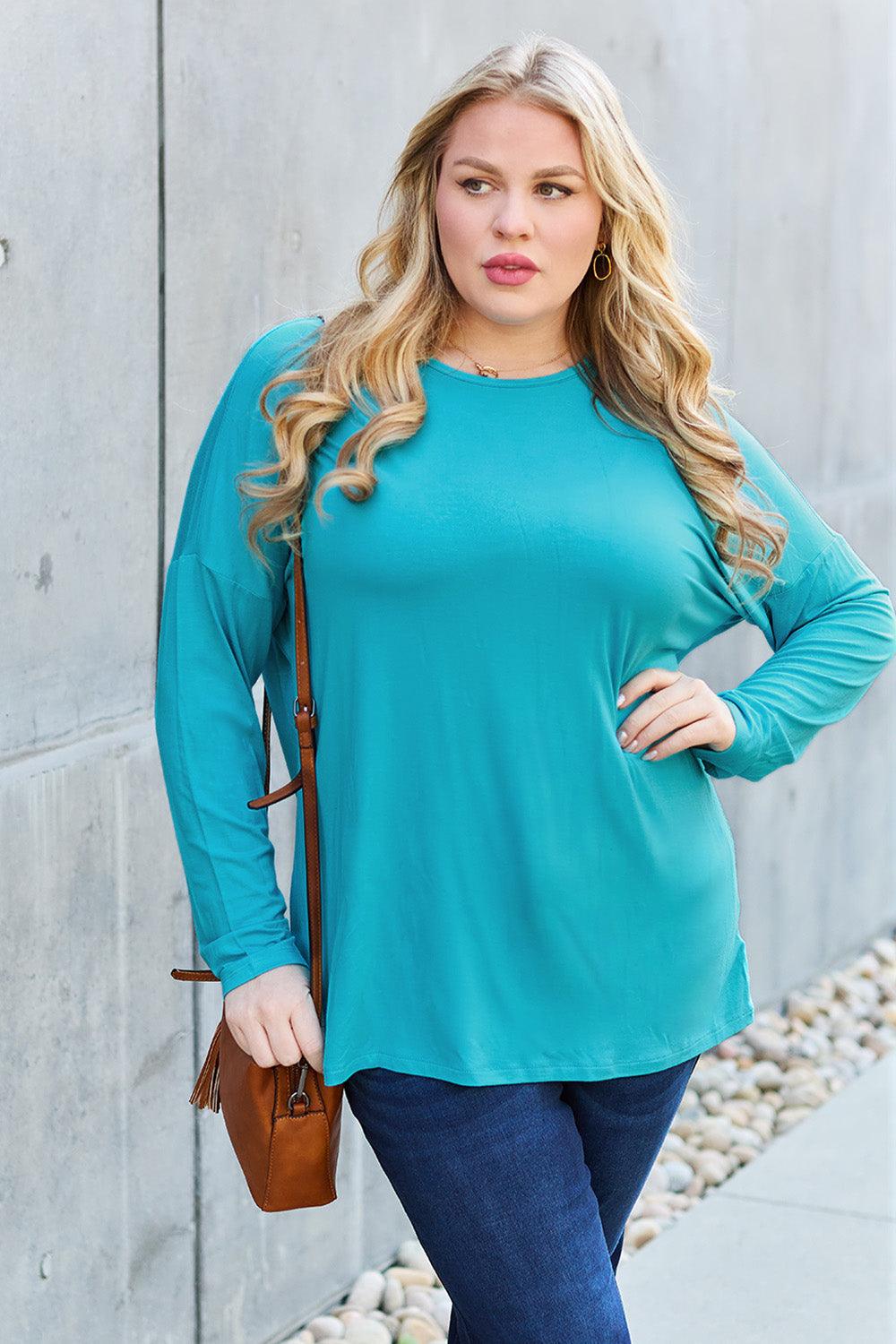 Basic Bae Full Size Round Neck Dropped Shoulder T-Shirt Carauana Store
