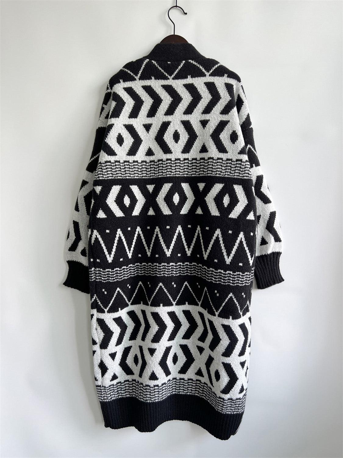 Geometric Button Front Longline Cardigan Carauana Store