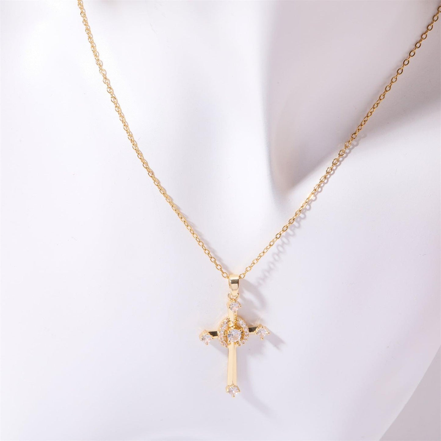 Stainless Steel Inlaid Zircon Cross Necklace Carauana Store