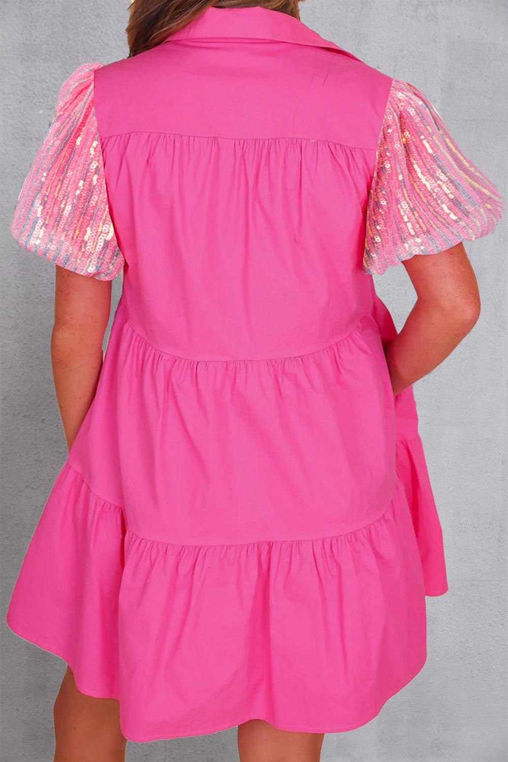 Sequin Button Up Tiered Dress Carauana Store