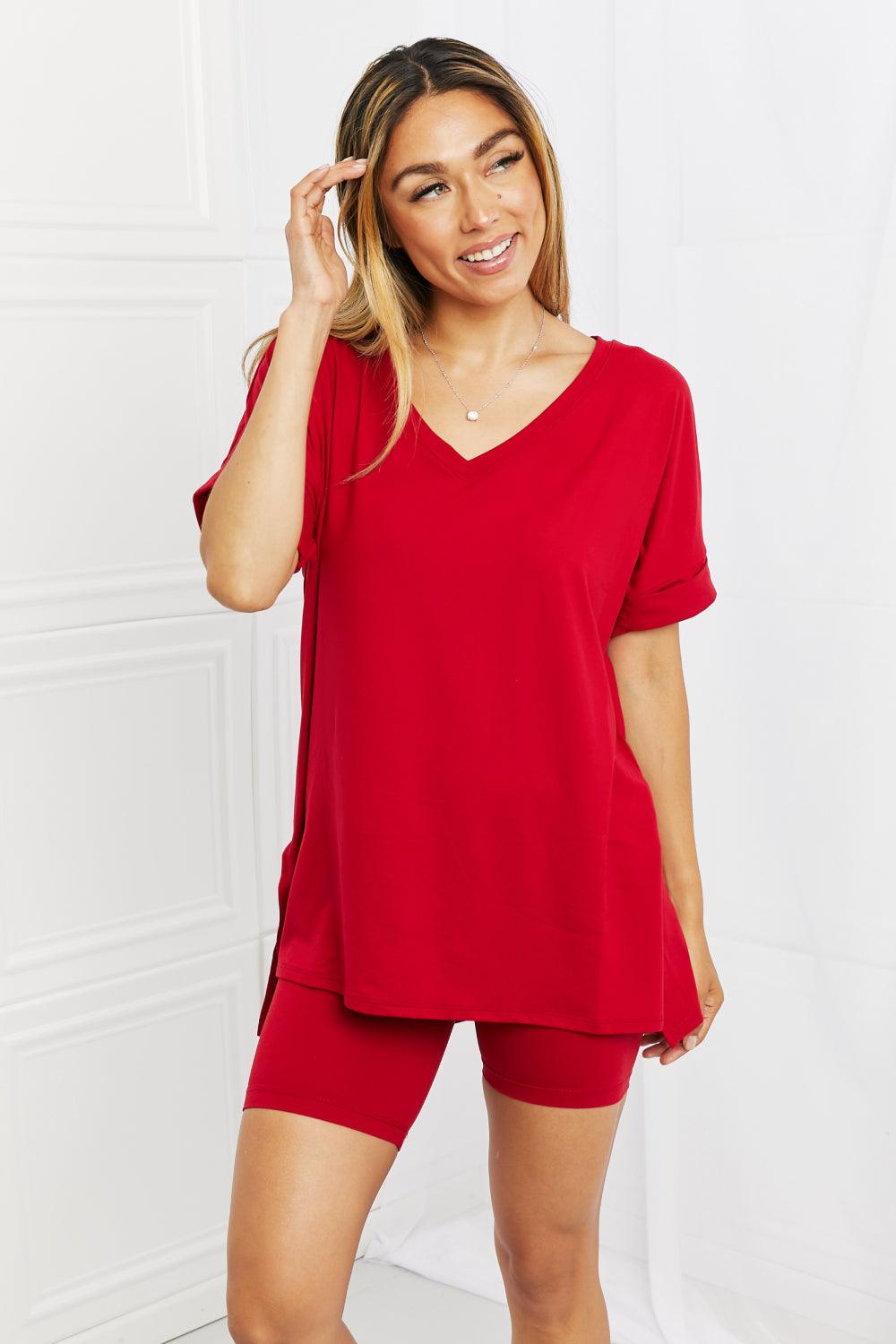 Zenana Full Size Quiet Moments Brushed Lounge Set in Burgundy Carauana Store