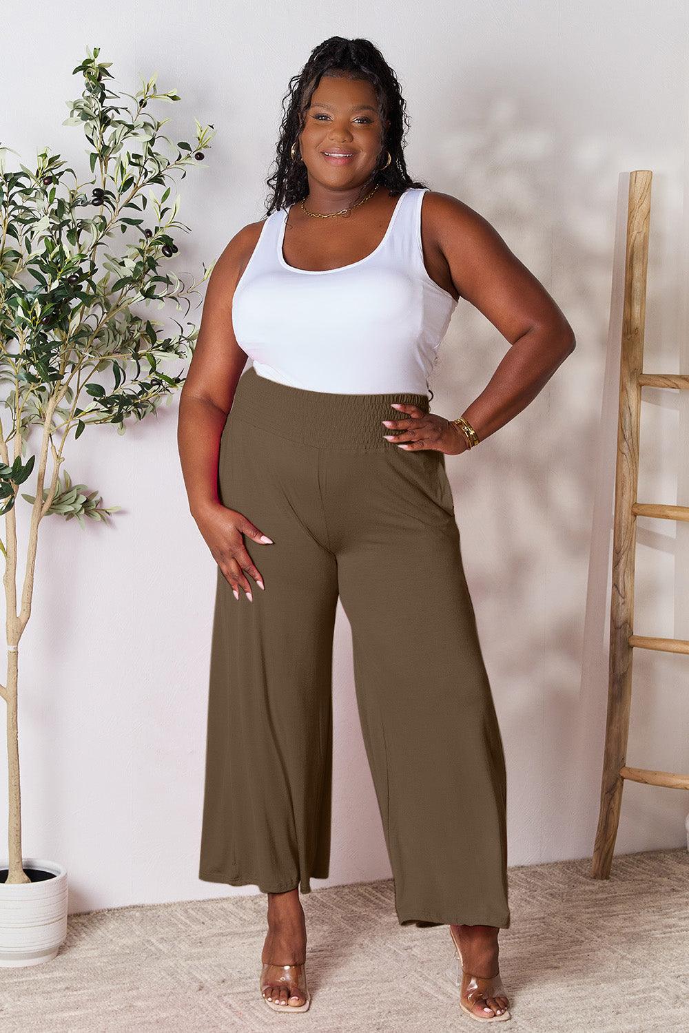 Double Take Full Size Smocked Wide Waistband Wide Leg Pants Carauana Store