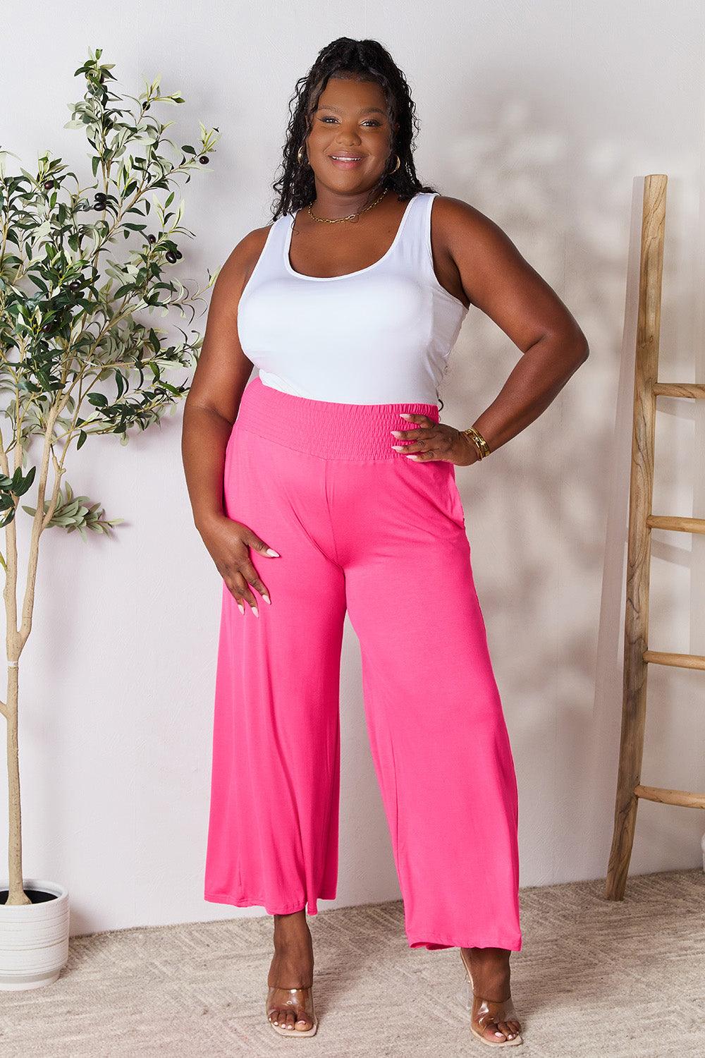 Double Take Full Size Smocked Wide Waistband Wide Leg Pants Carauana Store