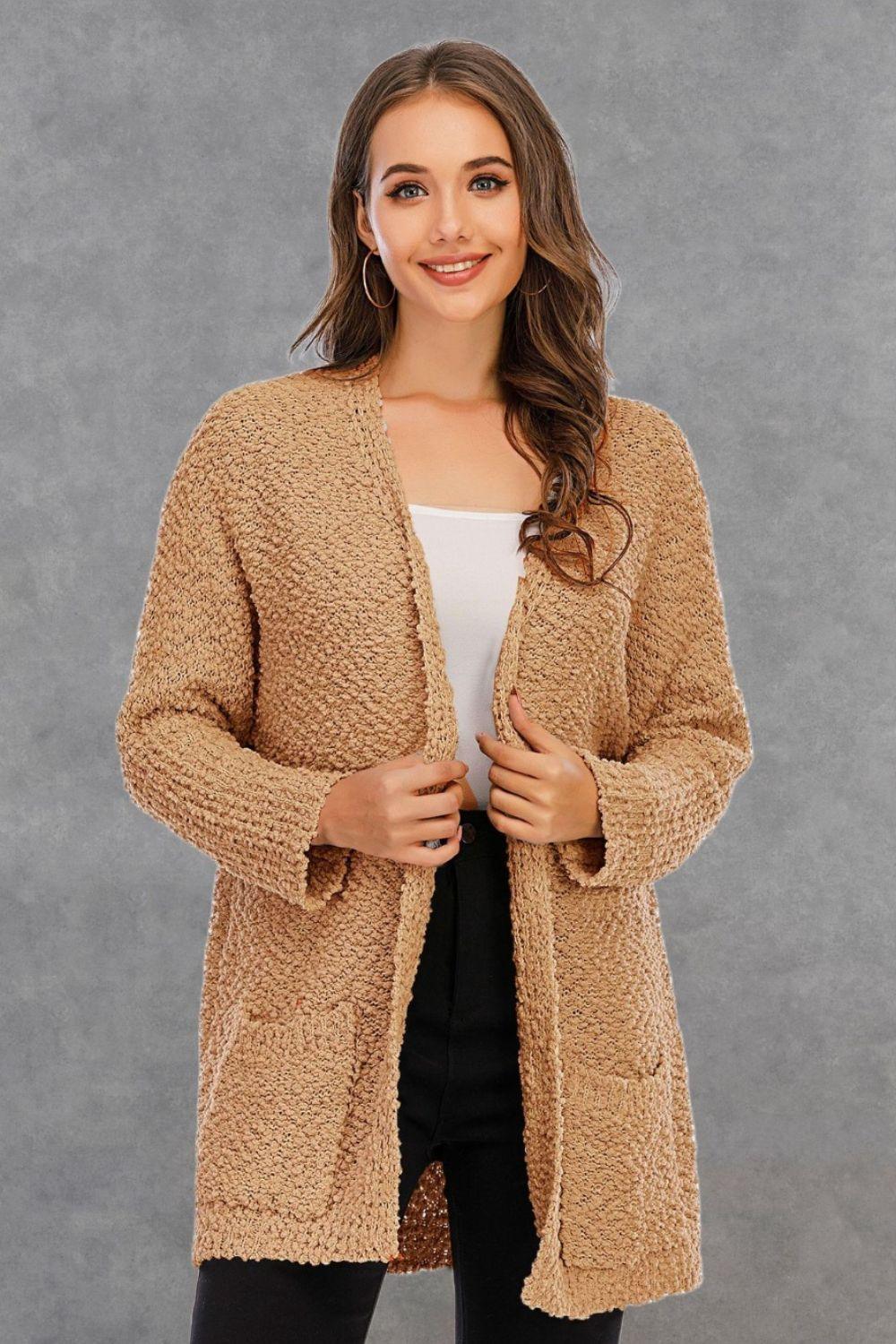 Angel Wings Pocketed Open Front Long Sleeve Cardigan Carauana Store