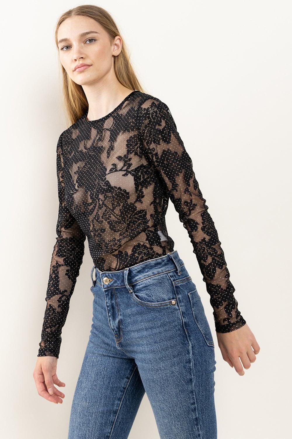 Ces Femme Floral Lace Mesh Bodysuit Carauana Store