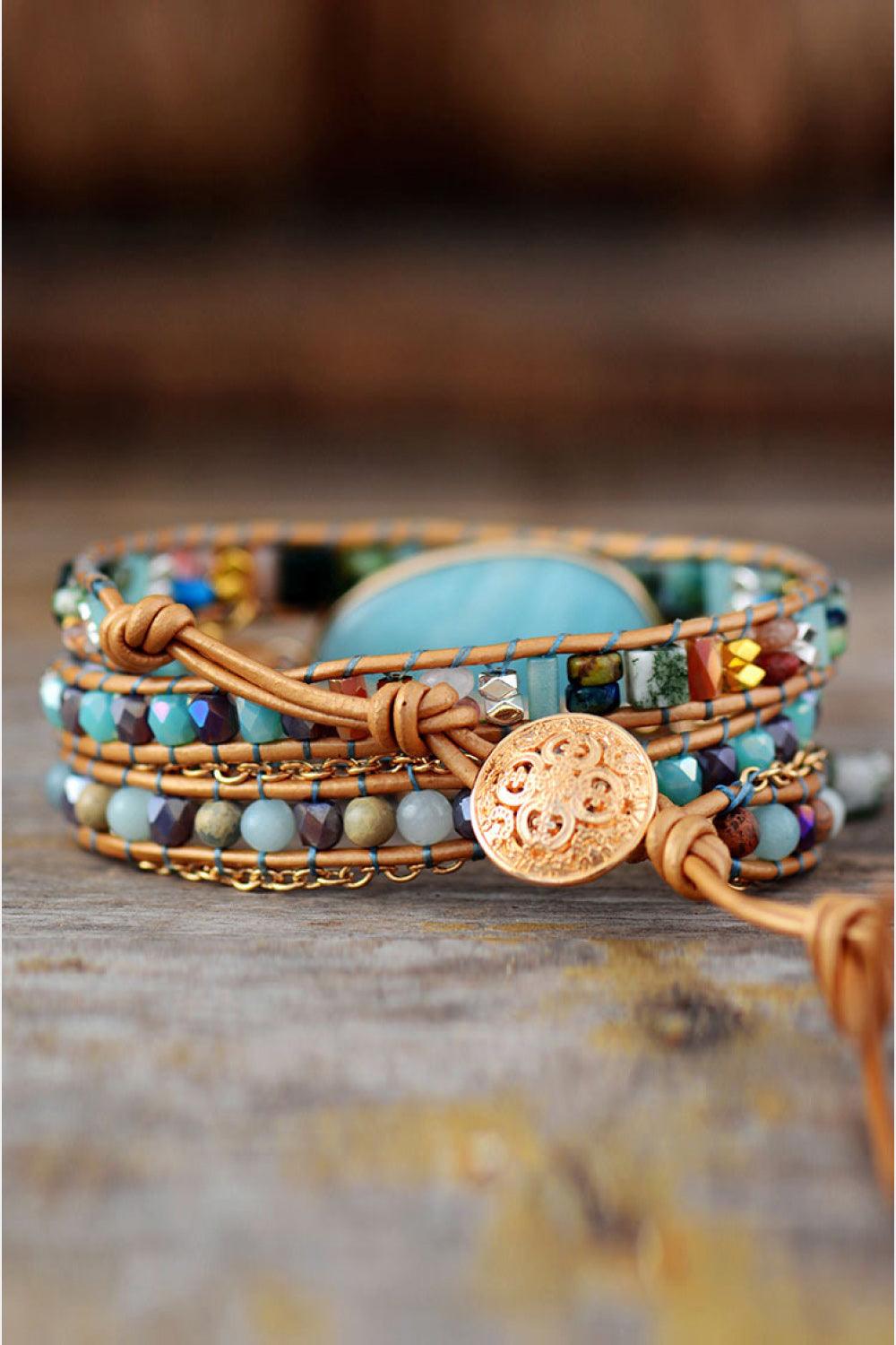 Handmade Natural Stone Beaded Triple Layer Bracelet Carauana Store