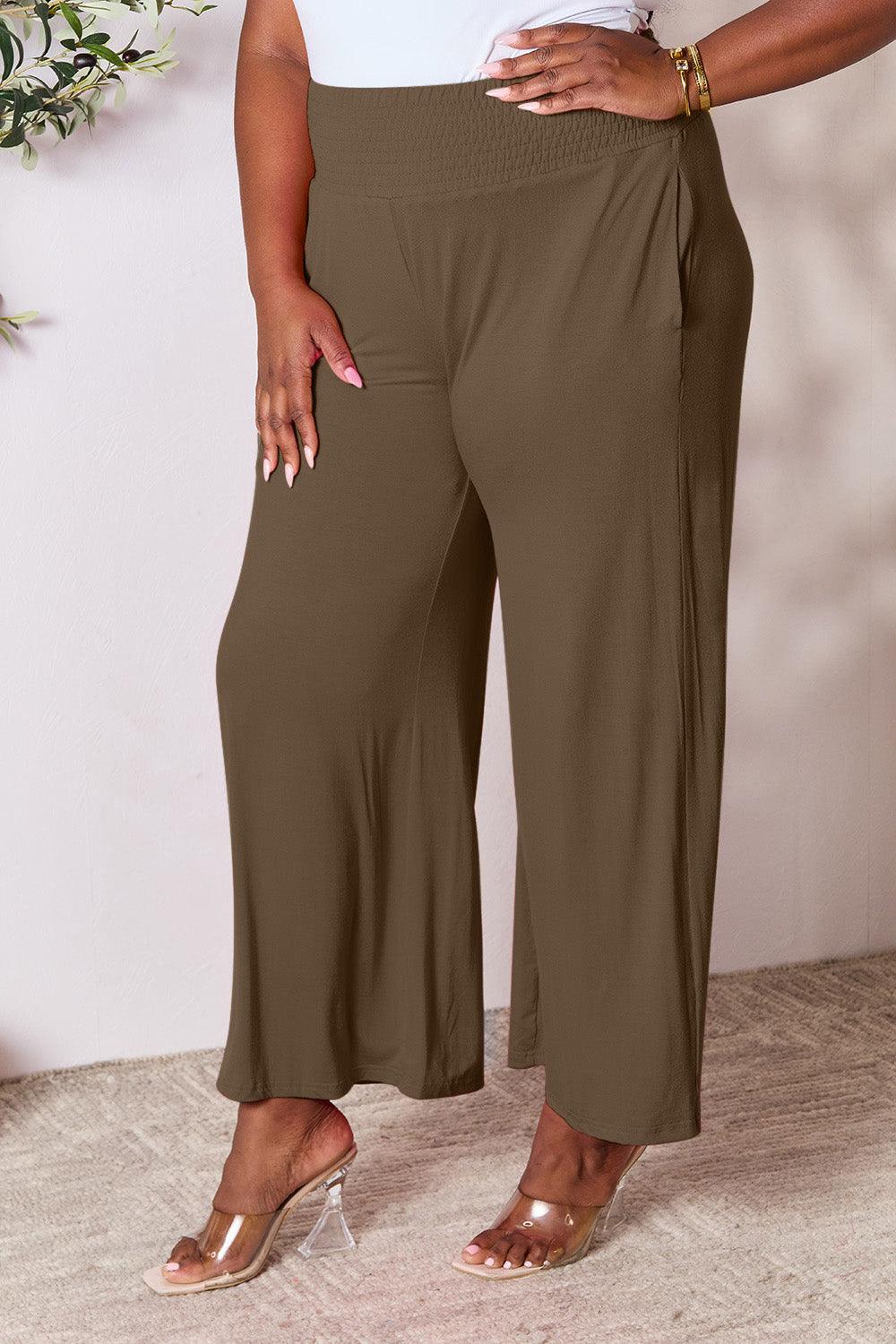 Double Take Full Size Smocked Wide Waistband Wide Leg Pants Carauana Store