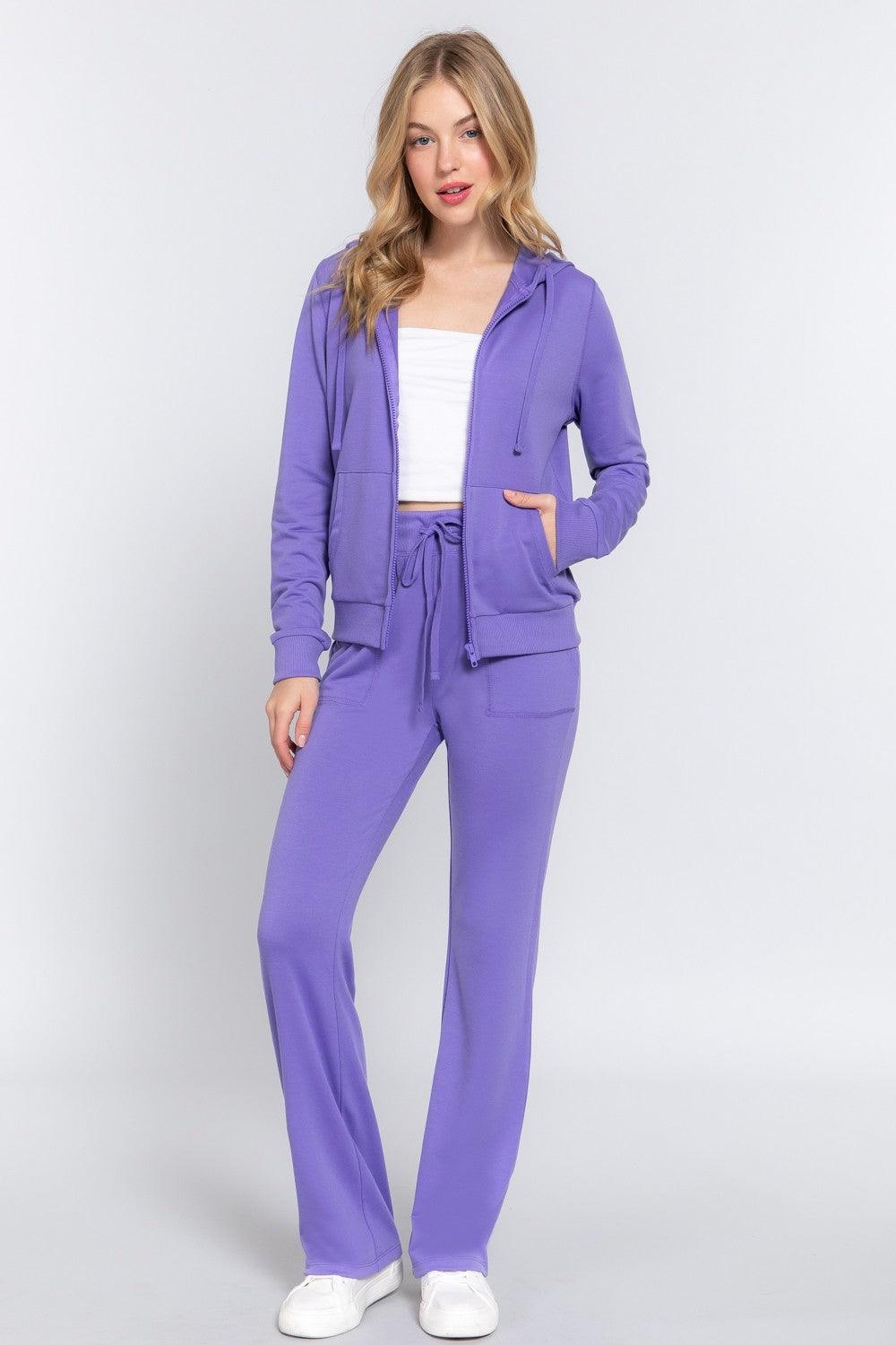 ACTIVE BASIC French Terry Zip Up Hoodie and Drawstring Pants Set Carauana Store