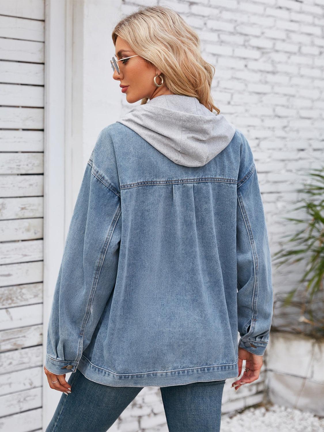 Pocketd Button Up Detachable Hooded Denim Jacket Carauana Store