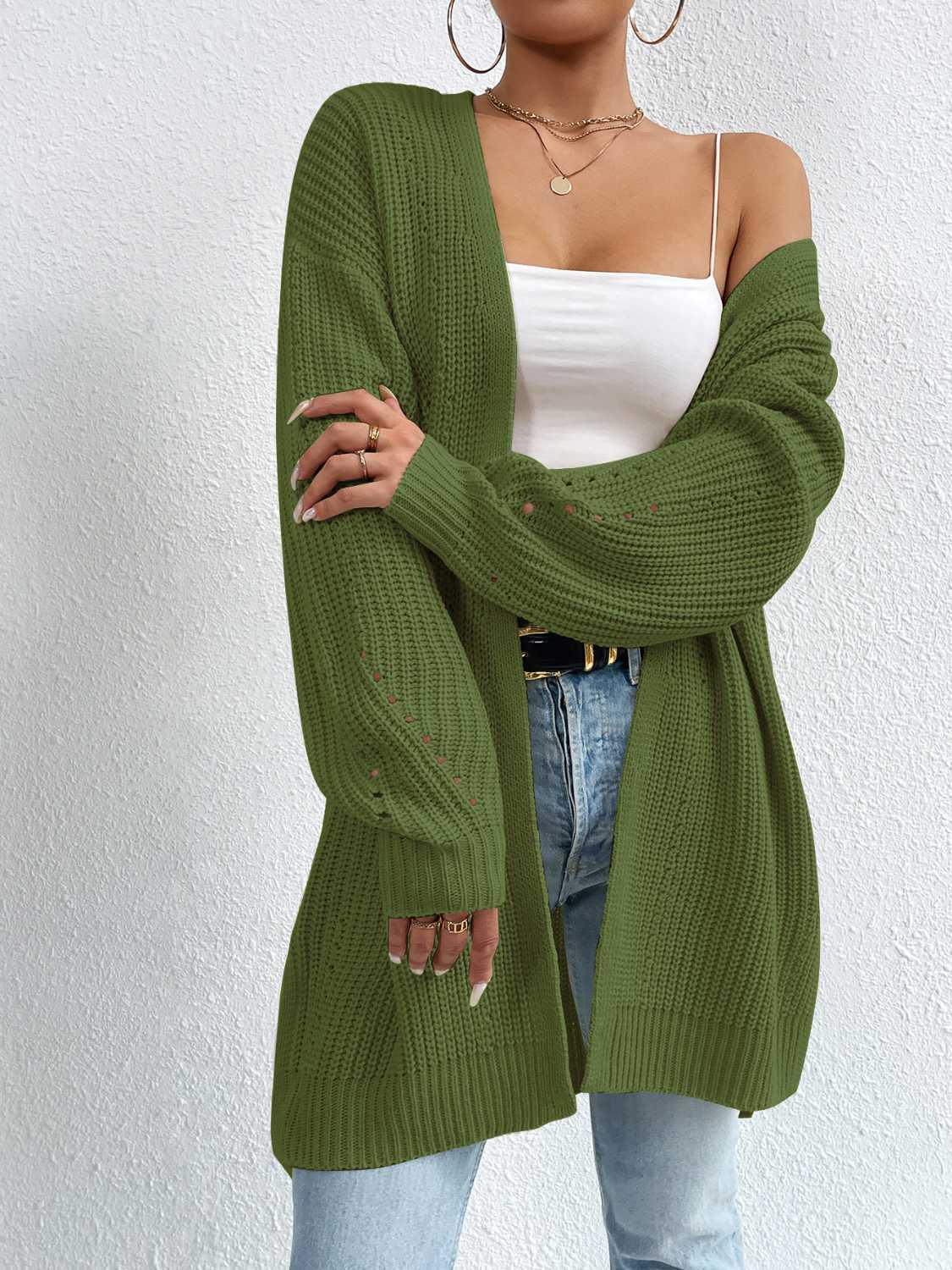 Open Front Dropped Shoulder Slit Cardigan Carauana Store