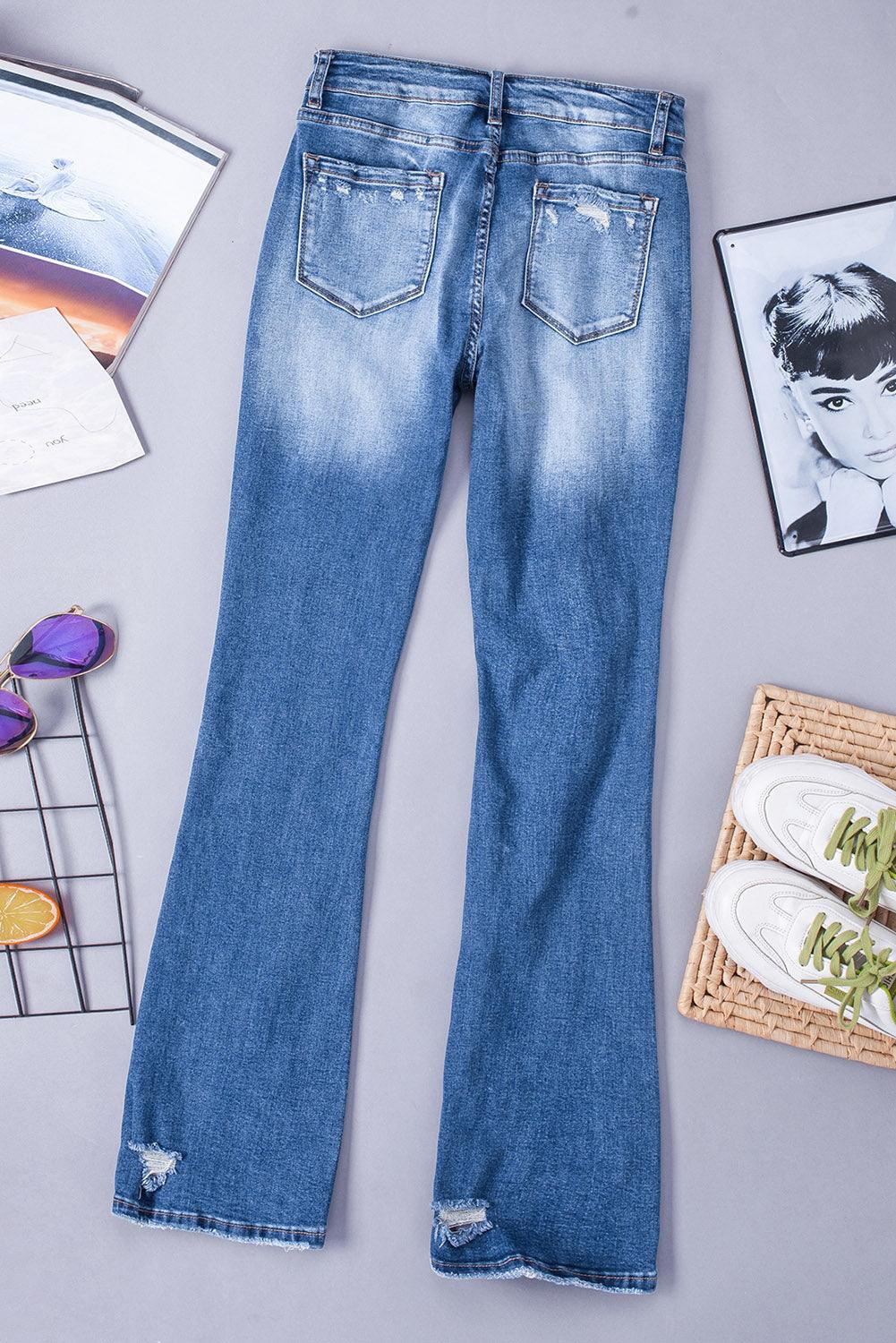 Sequin Bow Distressed Bootcut Jeans Carauana Store