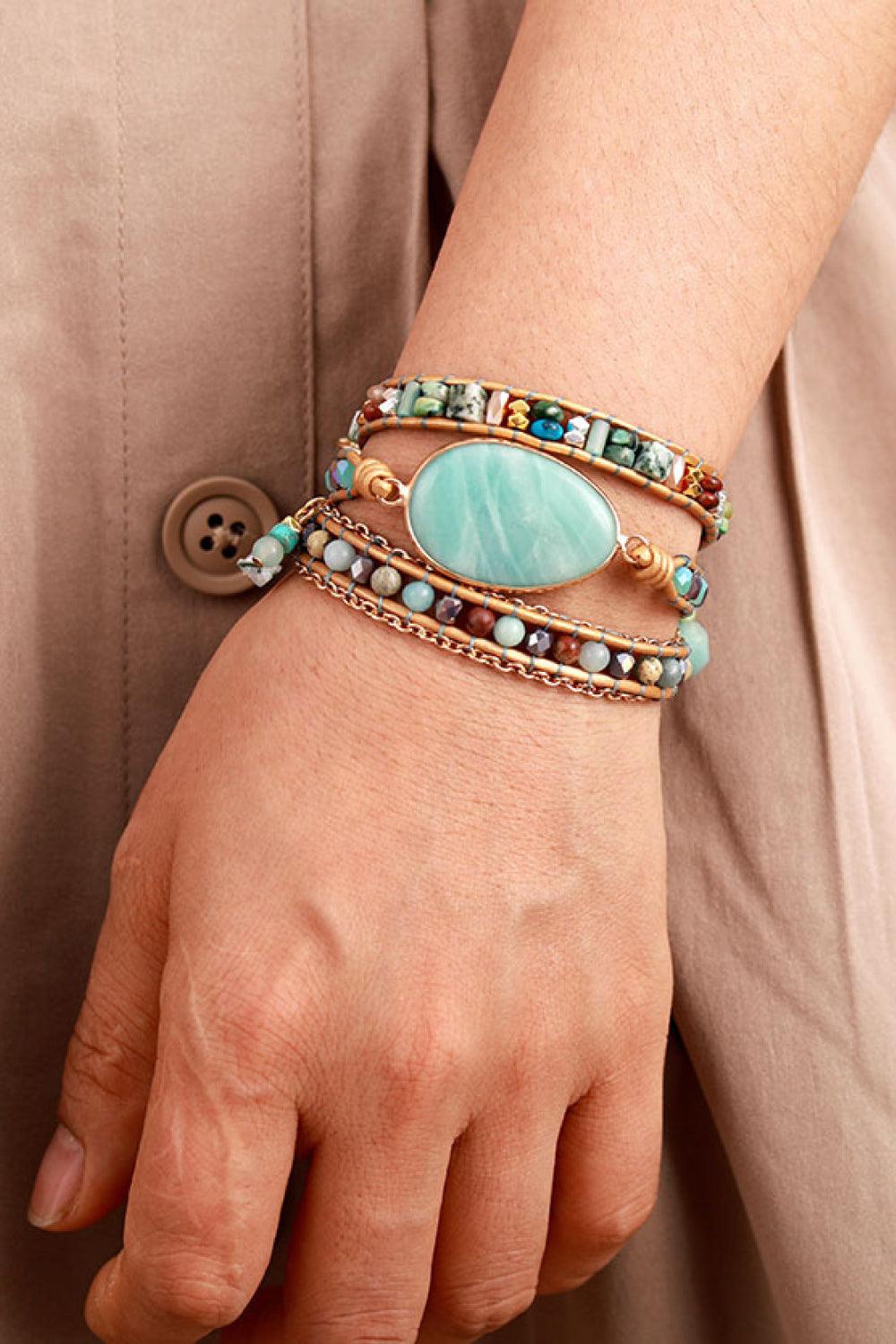 Handmade Natural Stone Beaded Triple Layer Bracelet Carauana Store