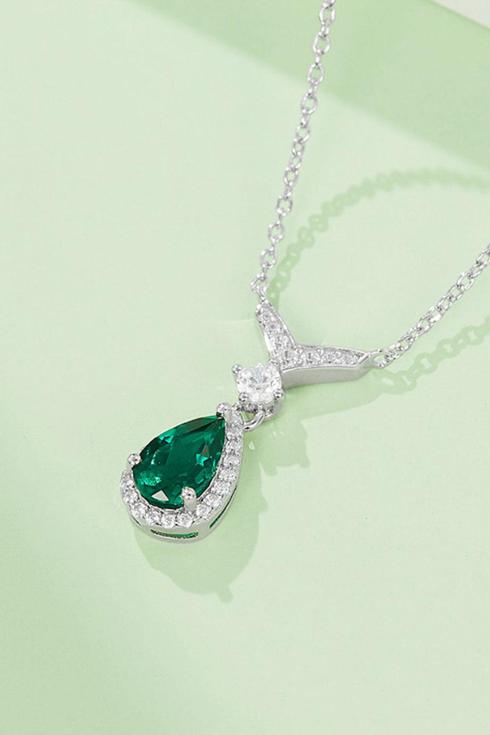 Lab-Grown Emerald Teardrop Necklace Carauana Store