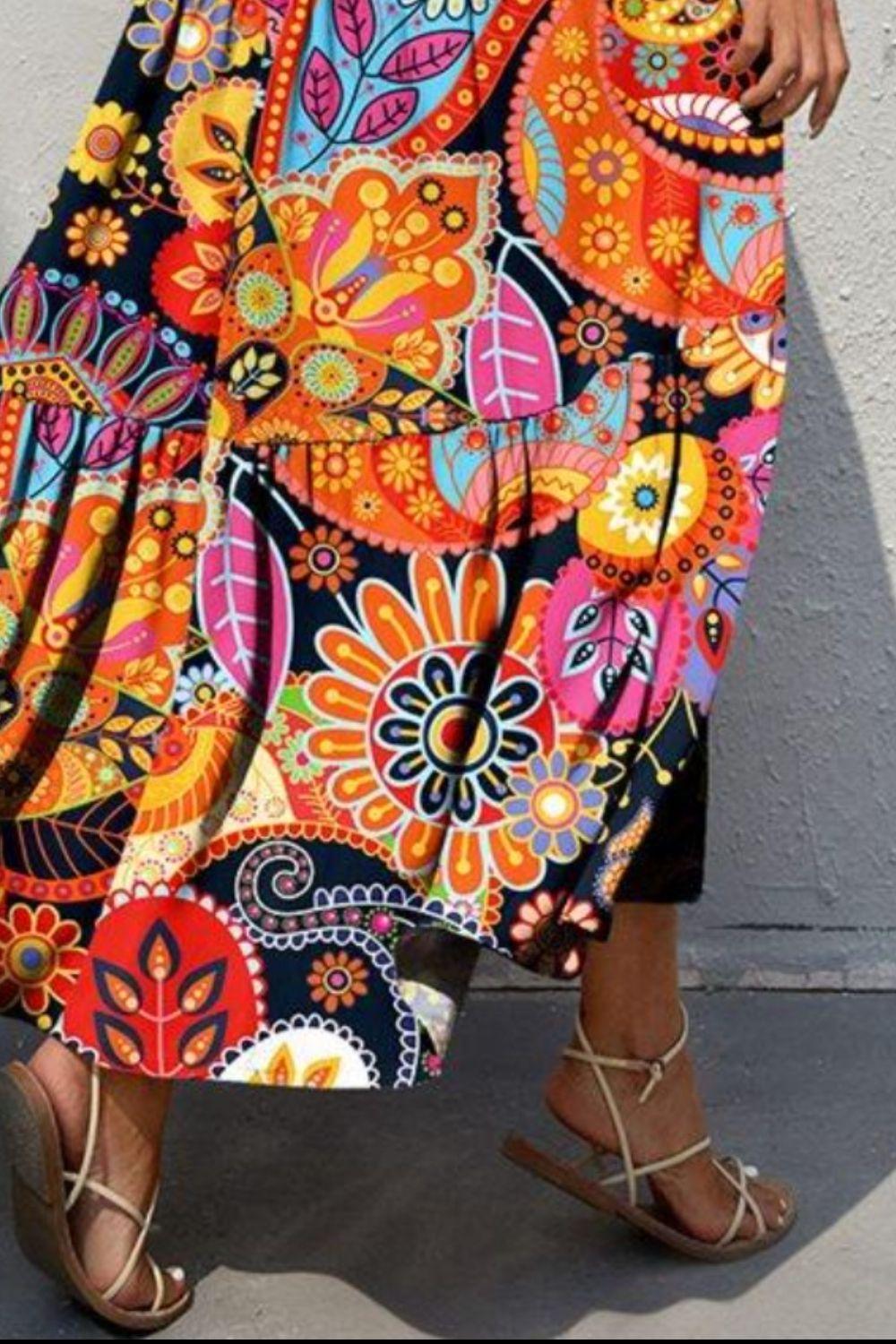 Tiered Printed V-Neck Sleeveless Dress Carauana Store