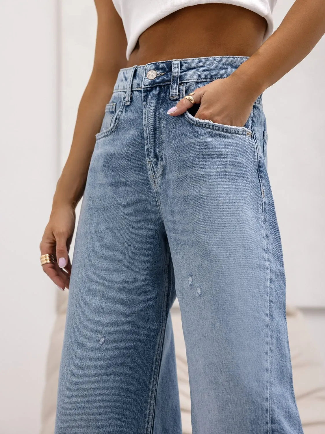 Distressed Wide Leg Jeans Carauana Store