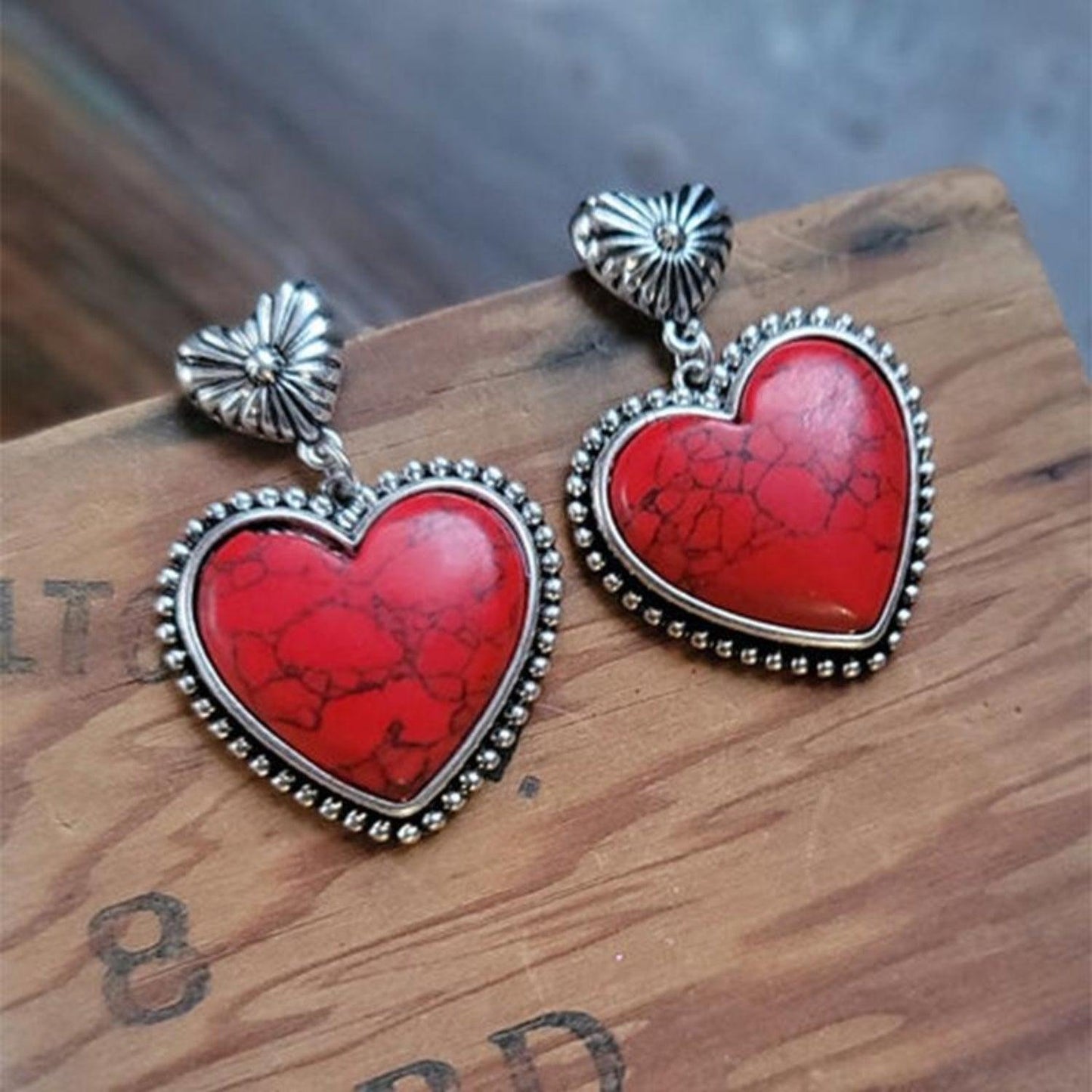Artificial Turquoise Alloy Heart Dangle Earrings Carauana Store