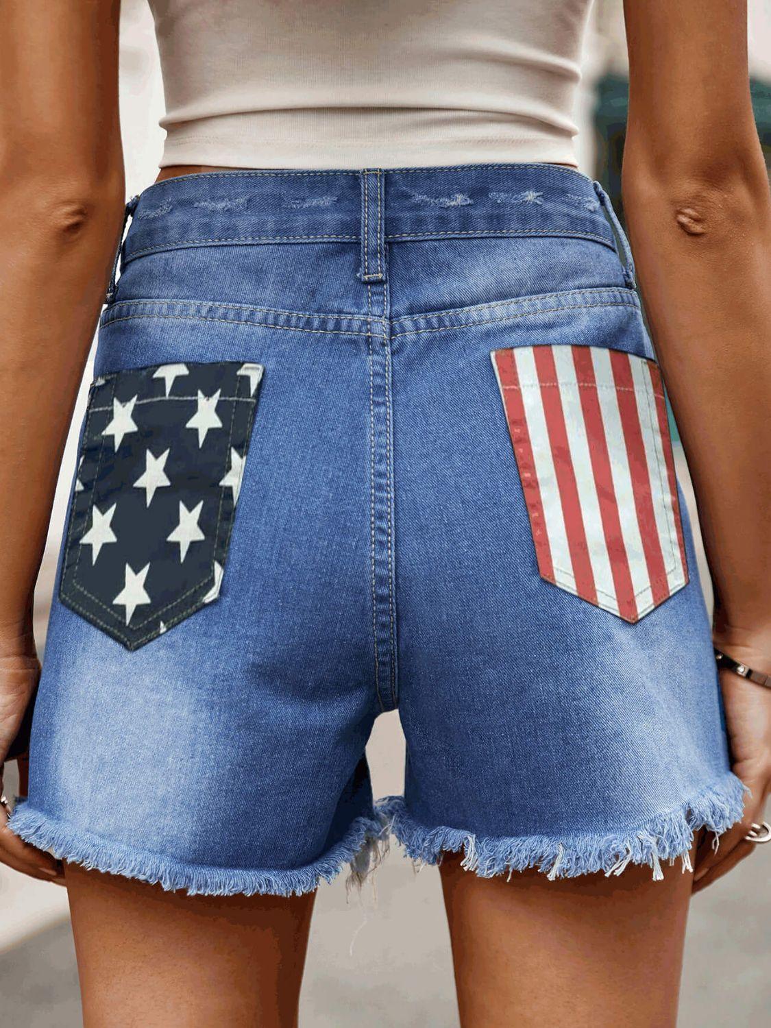Raw Hem Denim Shorts with Pockets Carauana Store