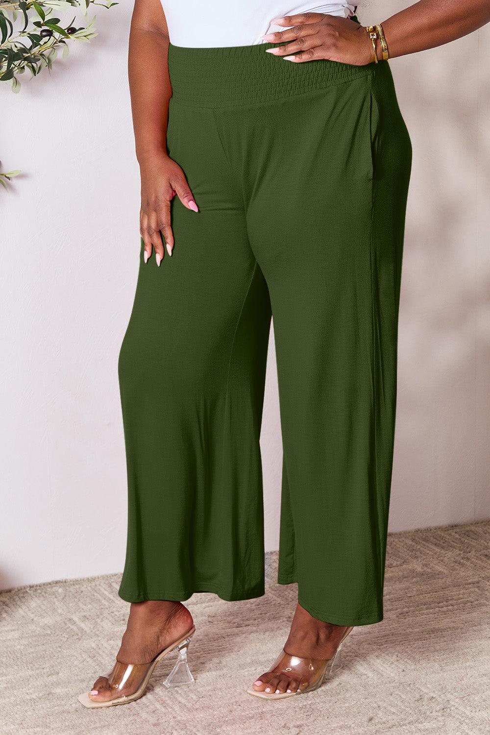 Double Take Full Size Smocked Wide Waistband Wide Leg Pants Carauana Store