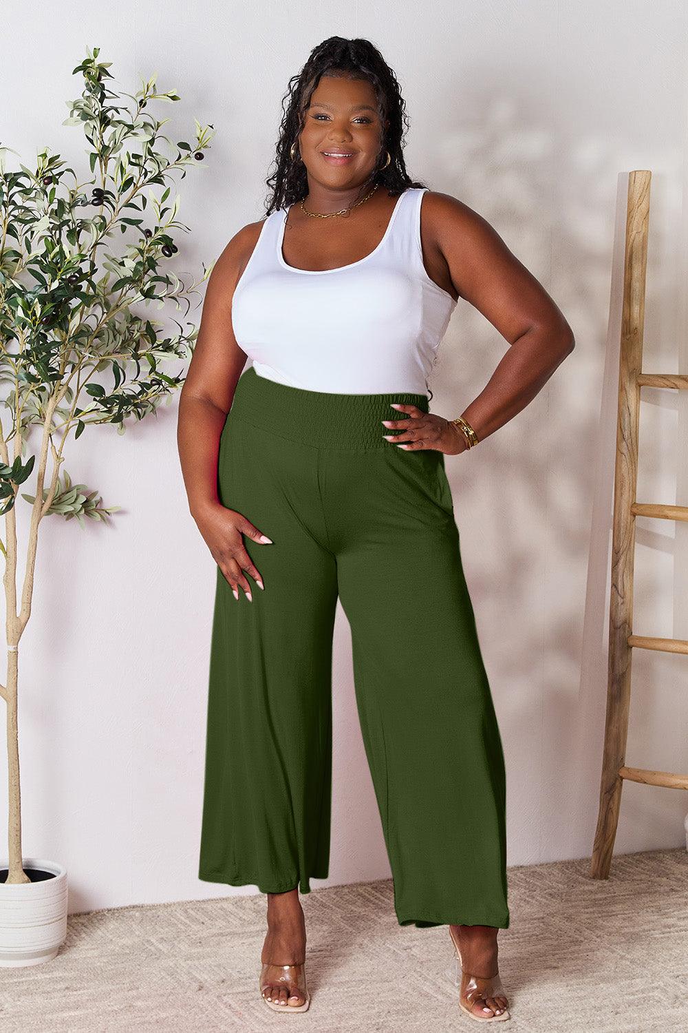 Double Take Full Size Smocked Wide Waistband Wide Leg Pants Carauana Store