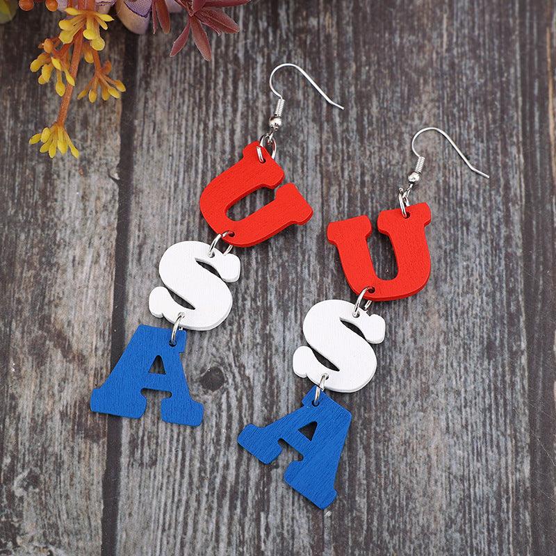 USA Wooden Letter Dangle Earrings Carauana Store