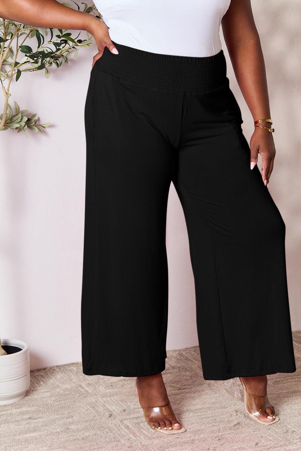 Double Take Full Size Smocked Wide Waistband Wide Leg Pants Carauana Store