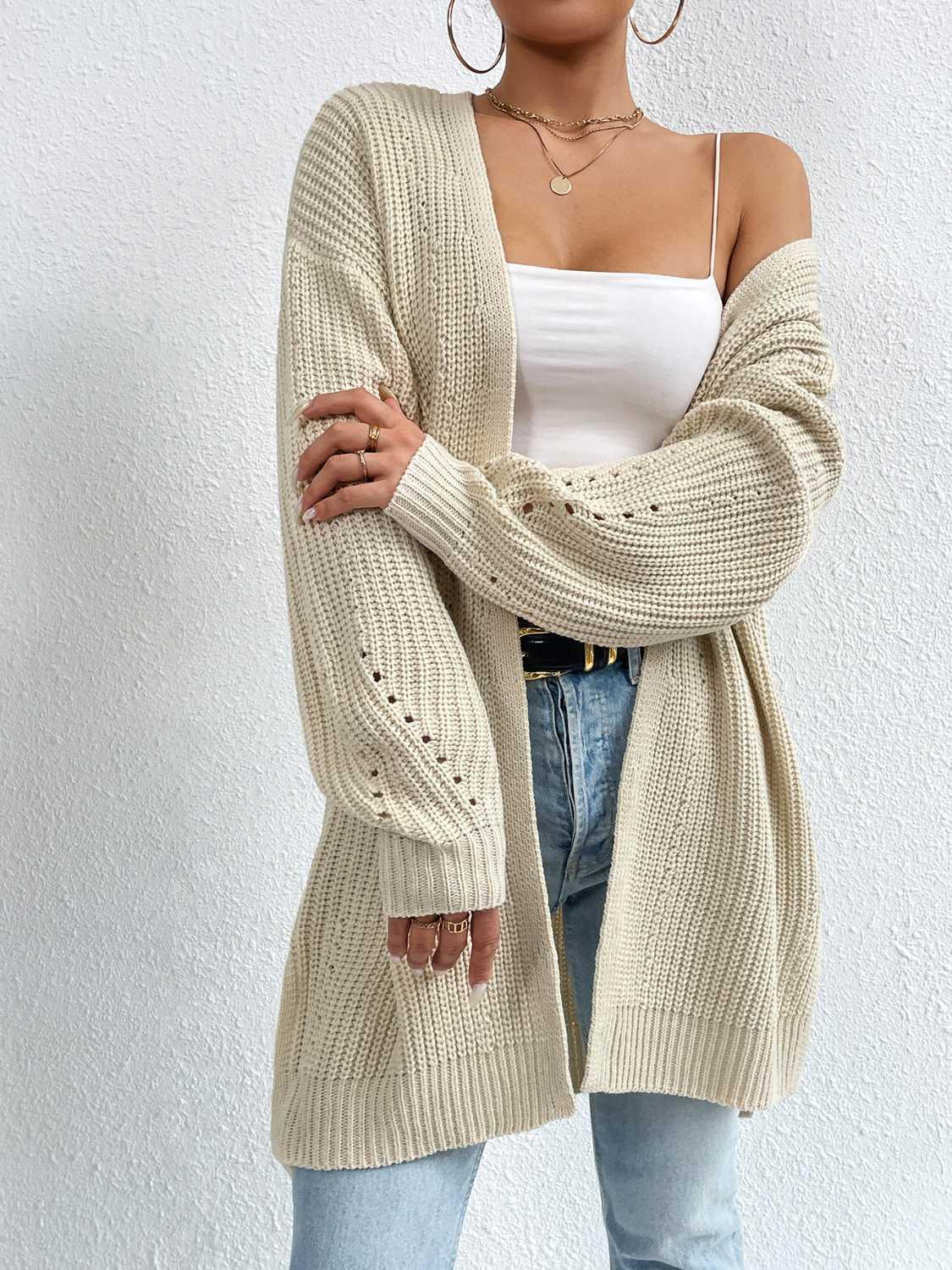 Open Front Dropped Shoulder Slit Cardigan Carauana Store