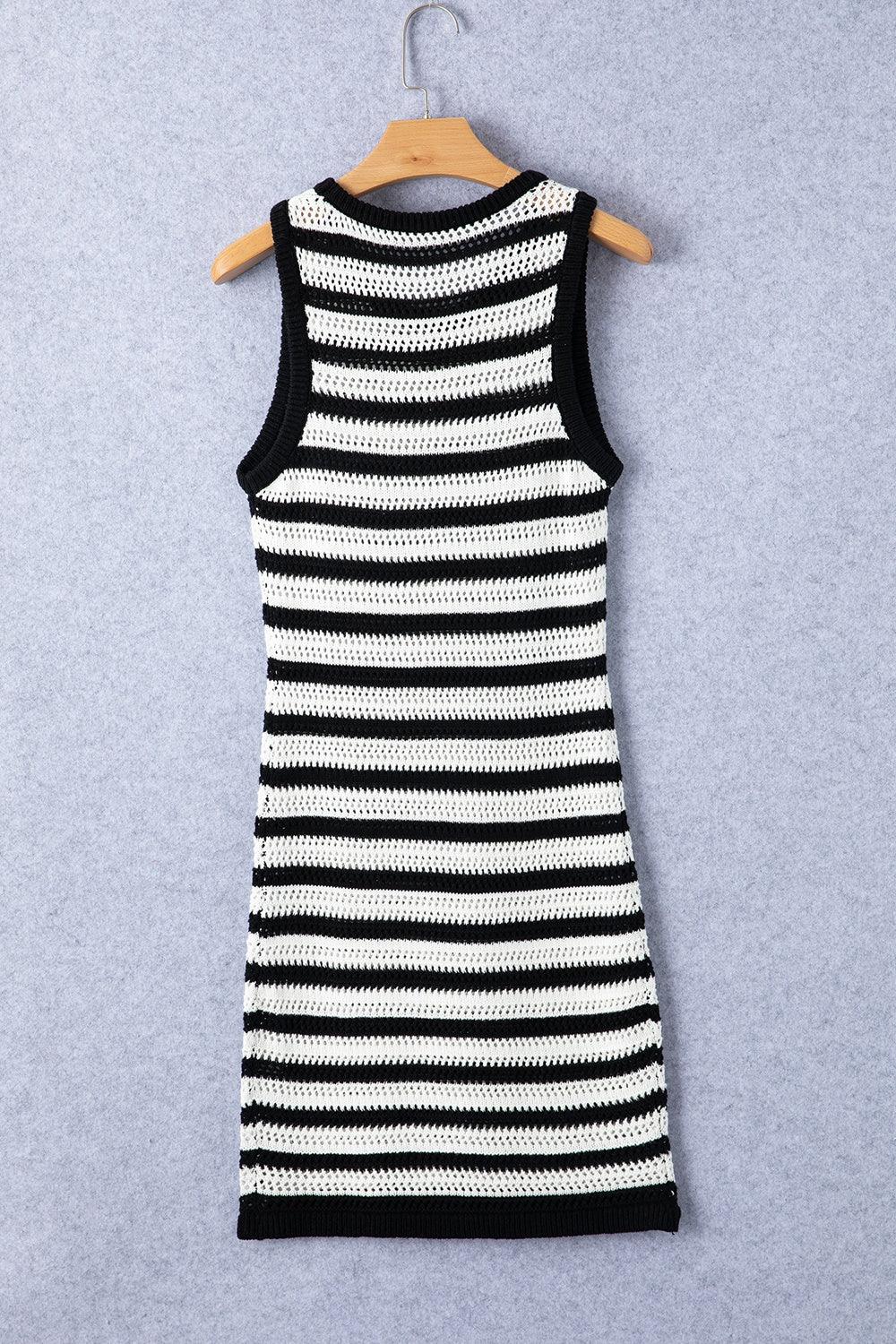 Openwork Striped Wide Strap Knit Dress Carauana Store