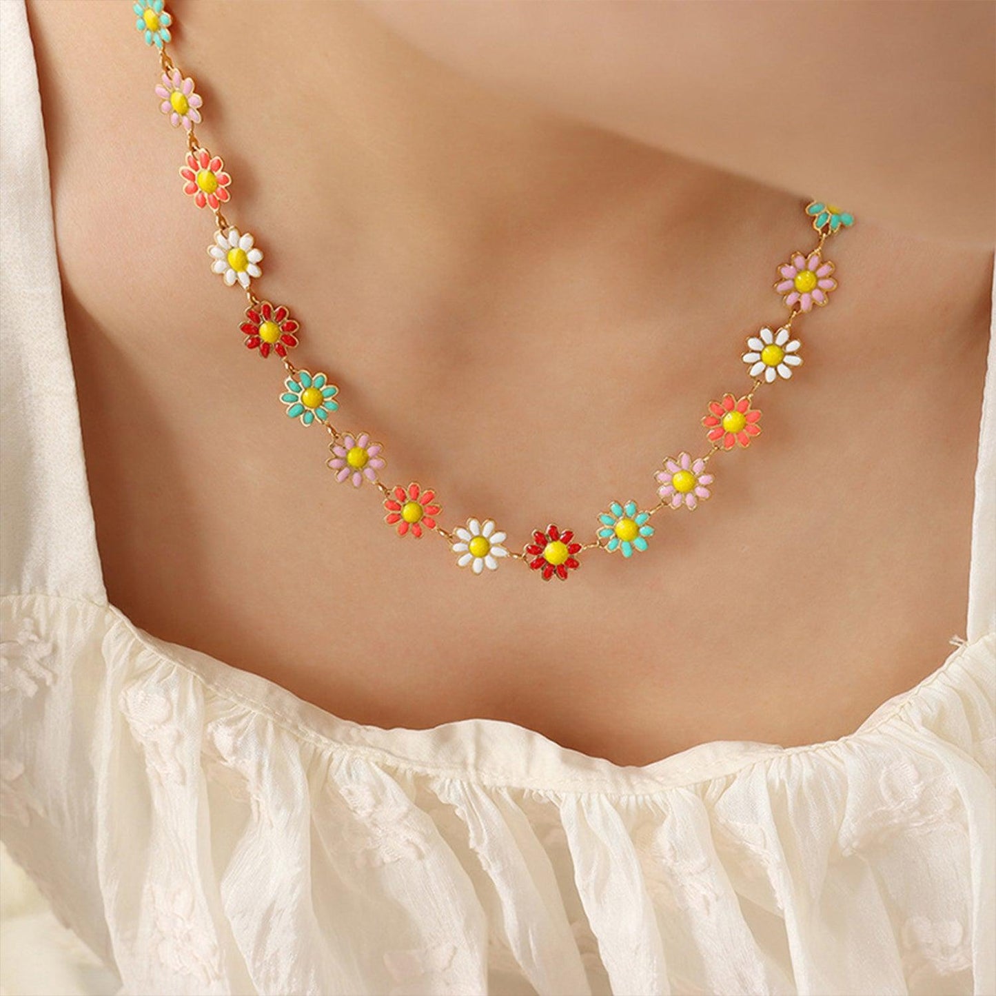 Titanium Steel Oil Drip Flower Necklace Carauana Store
