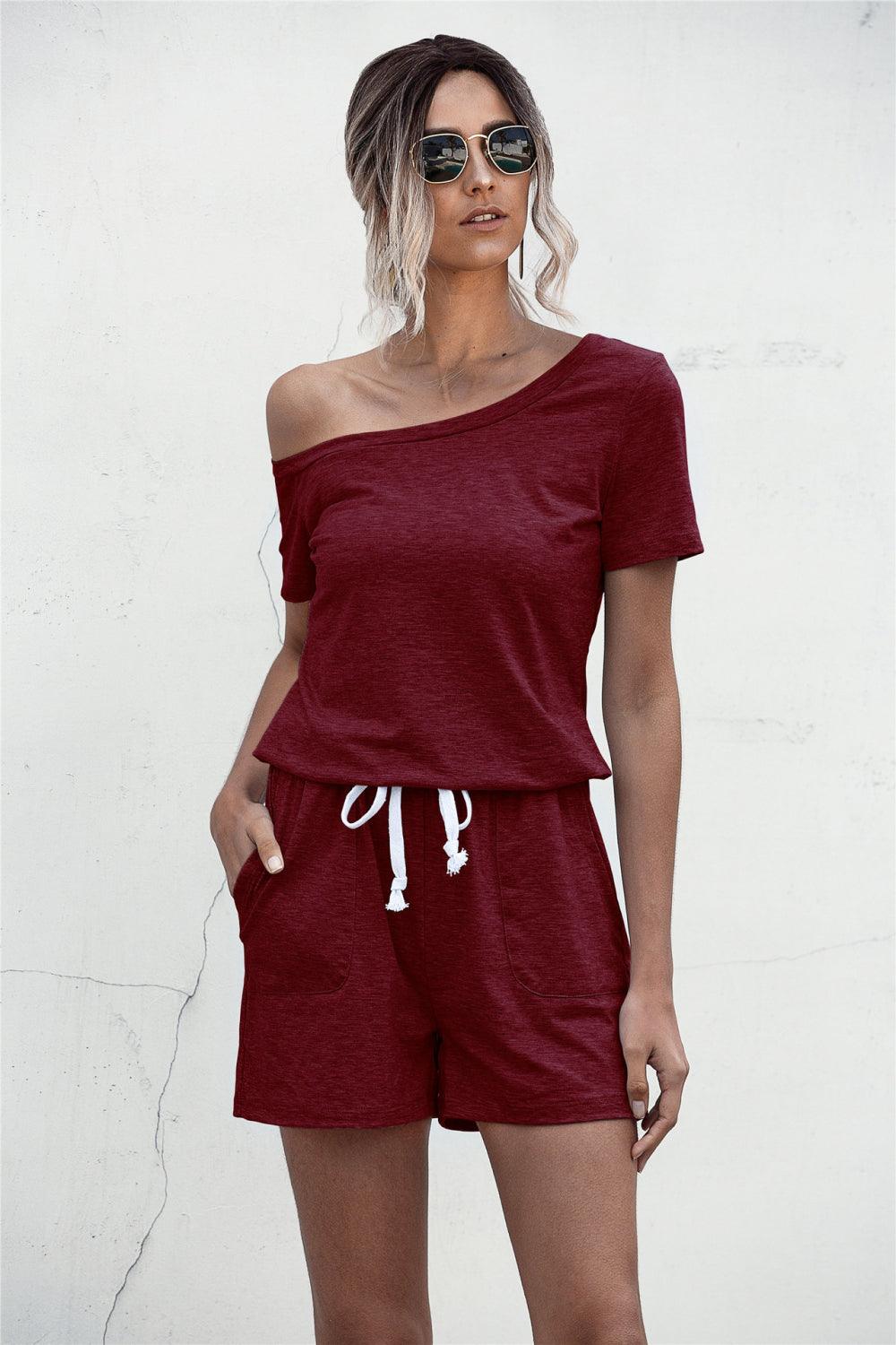 One Shoulder Tie Waist Romper Carauana Store