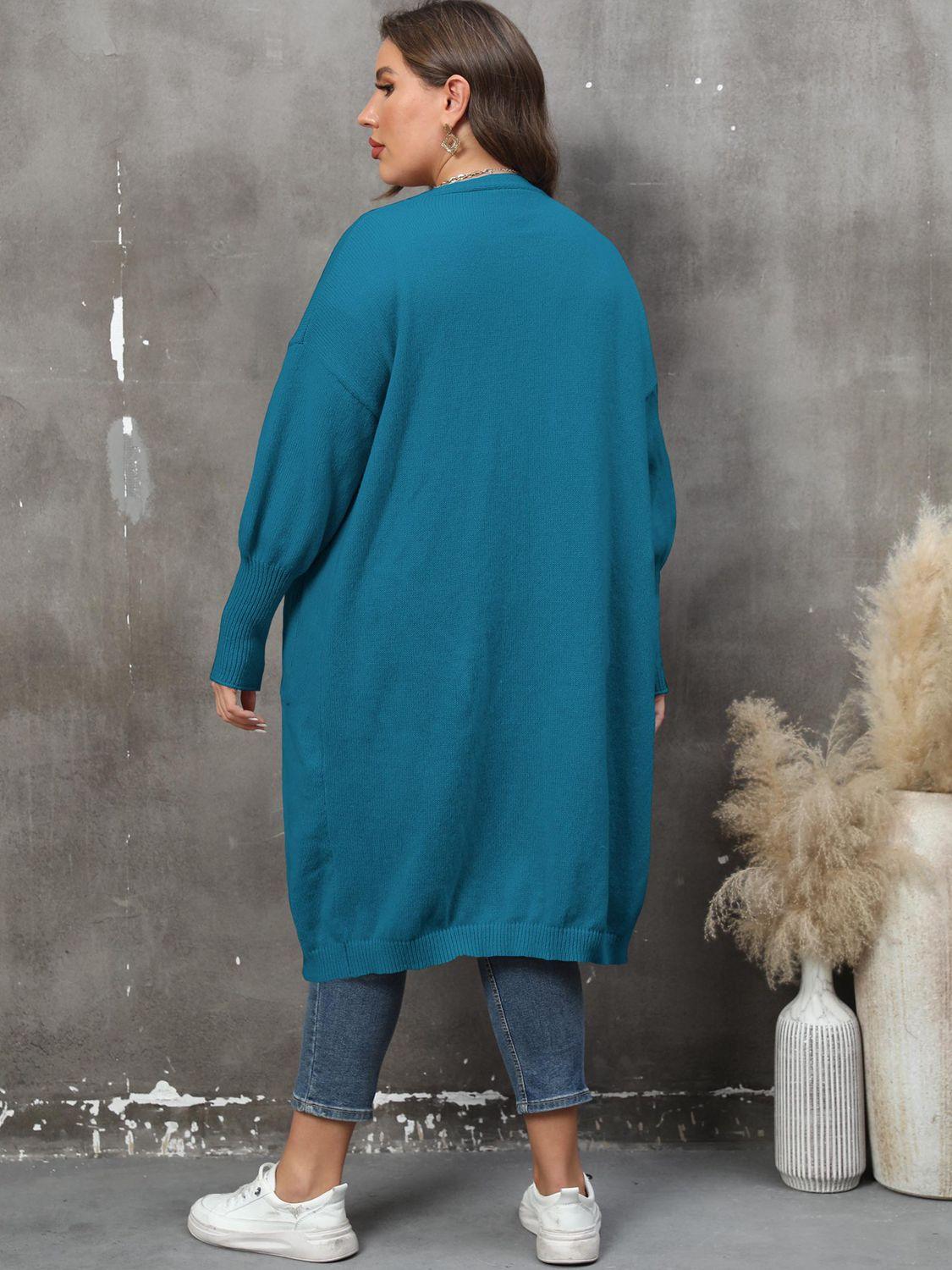 Plus Size Long Sleeve Pocketed Cardigan Carauana Store