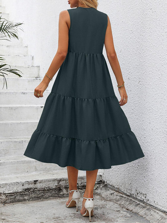 V-Neck Sleeveless Tiered Dress CaRaUaNa Fashion