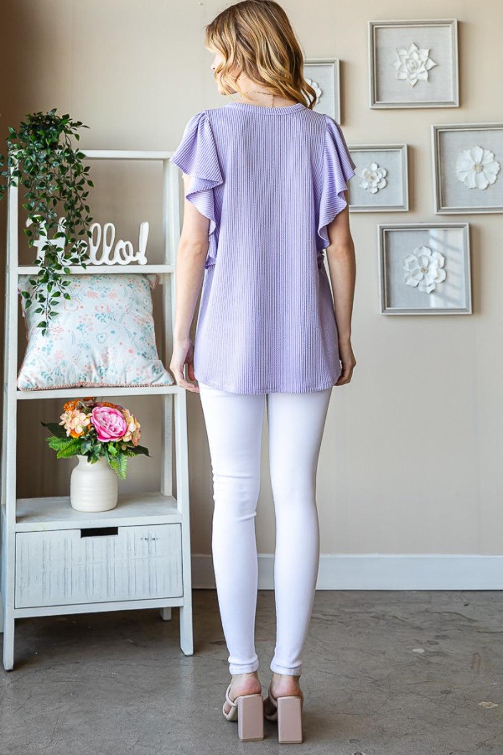 Heimish Full Size Ruffled Sleeve Ribbed Top Carauana Store