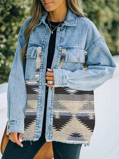 Collared Neck Dropped Shoulder Denim Jacket Carauana Store