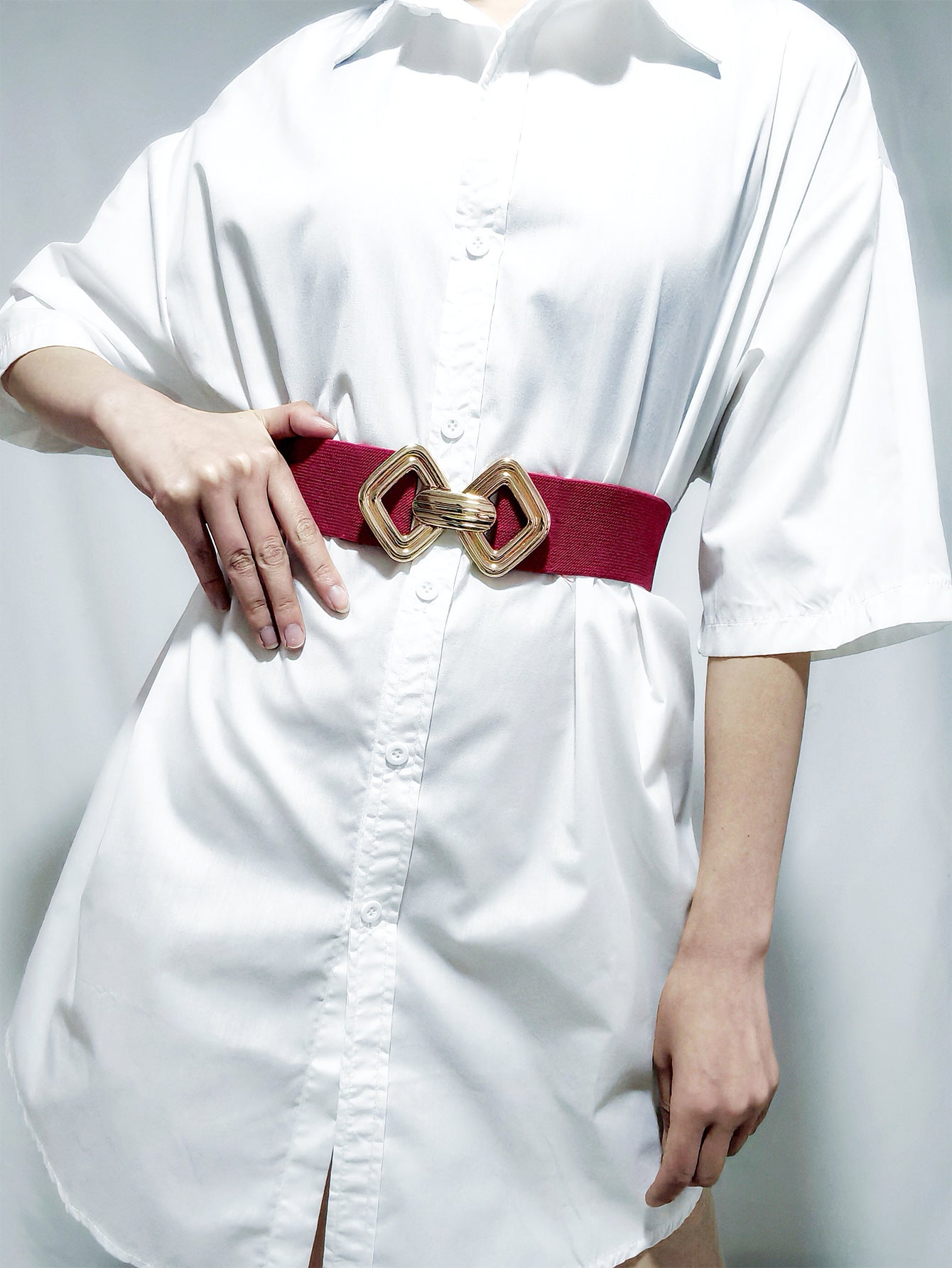 Geometric Buckle Elastic Wide Belt Carauana Store