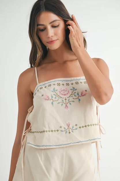 MABLE Embroidered Crop Top and Shorts Set Carauana Store