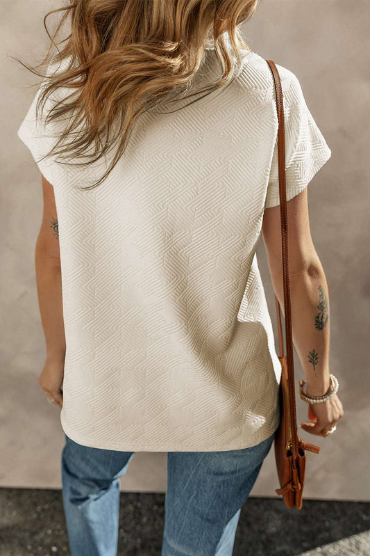 Apricot Textured V Neck Collared Short Sleeve Top CaRaUaNa Fashion