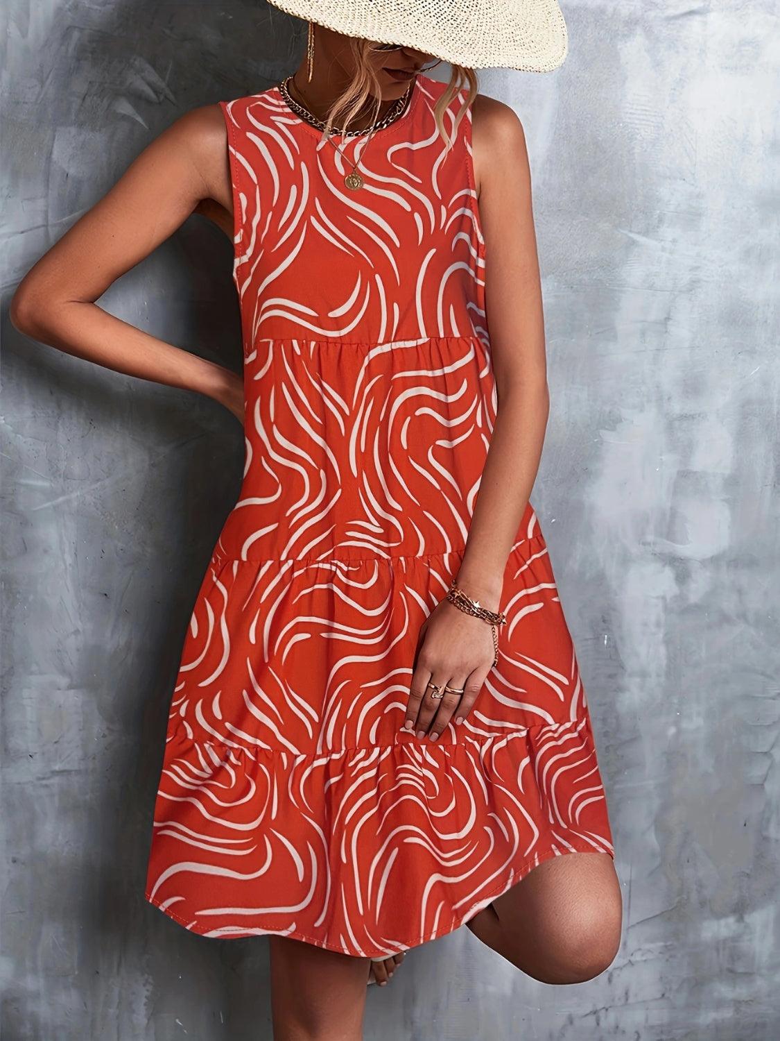 Printed Round Neck Sleeveless Dress Carauana Store