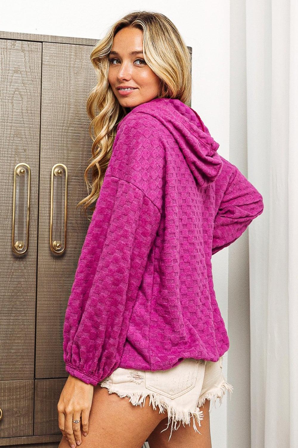 BiBi Brushed Checker Drawstring Long Sleeve Hoodie Carauana Store