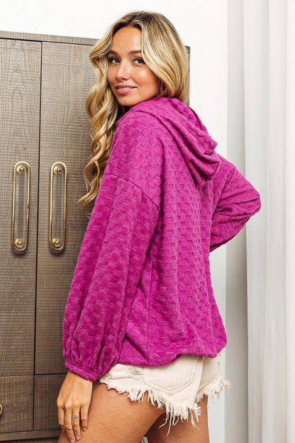 BiBi Brushed Checker Drawstring Long Sleeve Hoodie Carauana Store