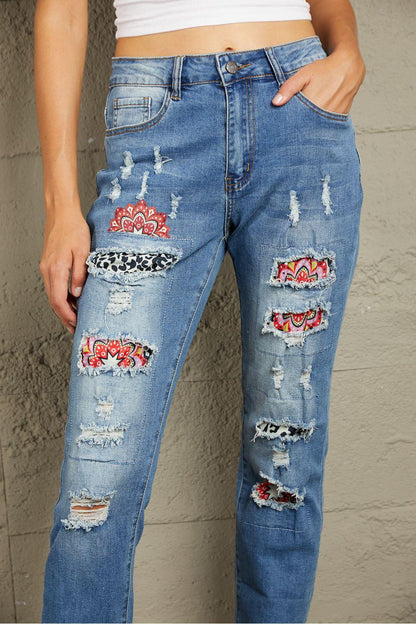 Baeful Leopard Patch Ankle-Length Jeans Carauana Store